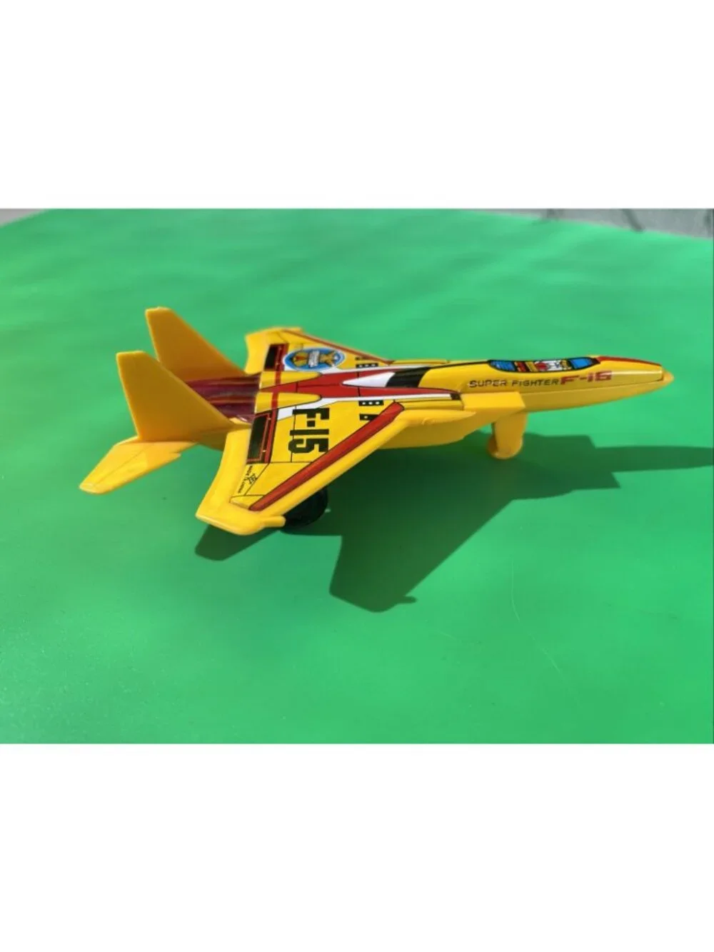 Jimmy Toys 6.8” Super Fighter F-15 Jet Plane Vintage Plastic Tin Toy Yellow